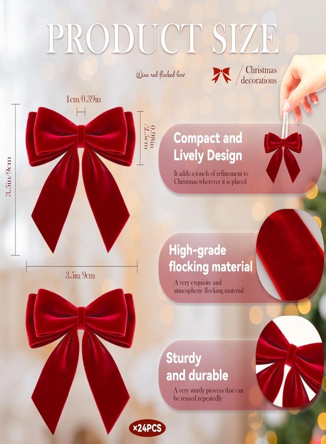 CUPLOOV 24Pcs Velvet Bows for Christmas Tree, Small Red Bows Christmas Decorations with Twist Tie, Bulk Red Velvet Ornaments for Wreath Garland Gift Wrapping Wedding Champagne Parties Decor, 3.5*3.5 in - Image 5